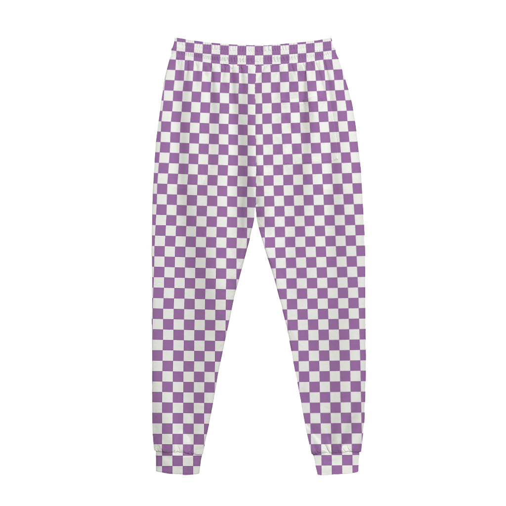 Light Purple And White Checkered Print Jogger Pants