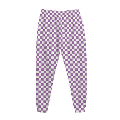 Light Purple And White Checkered Print Jogger Pants