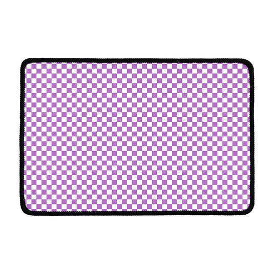Light Purple And White Checkered Print Kitchen Mat