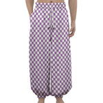 Light Purple And White Checkered Print Lantern Pants