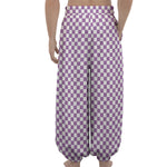 Light Purple And White Checkered Print Lantern Pants