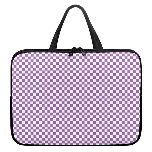 Light Purple And White Checkered Print Laptop Sleeve With Handle