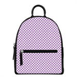 Light Purple And White Checkered Print Leather Backpack
