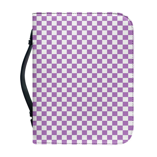 Light Purple And White Checkered Print Leather Bible Cover