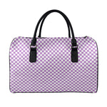 Light Purple And White Checkered Print Leather Duffle Bag