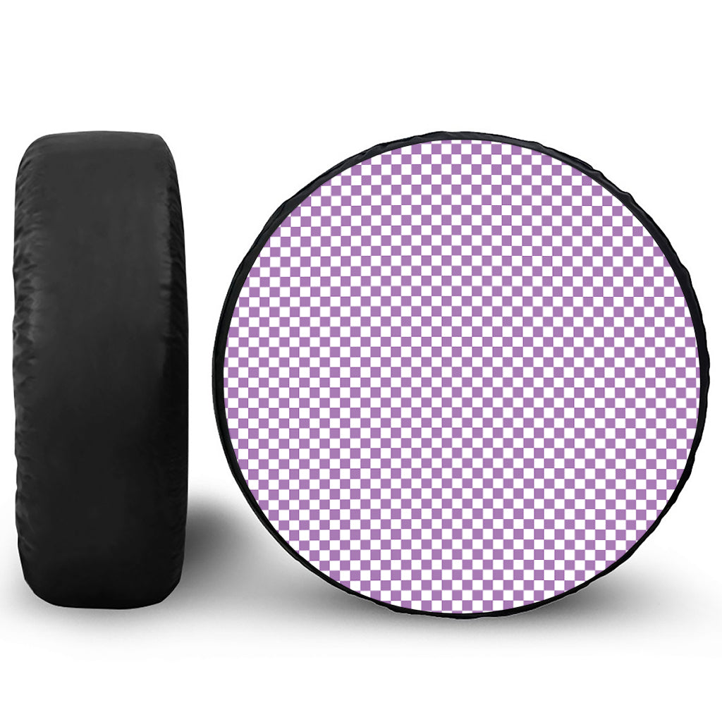 Light Purple And White Checkered Print Leather Spare Tire Cover
