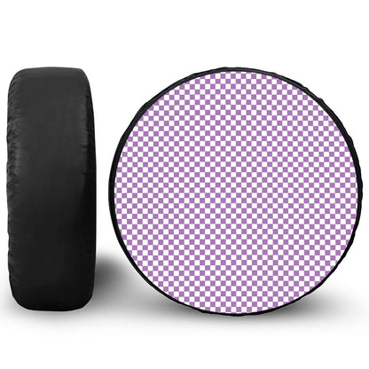 Light Purple And White Checkered Print Leather Spare Tire Cover