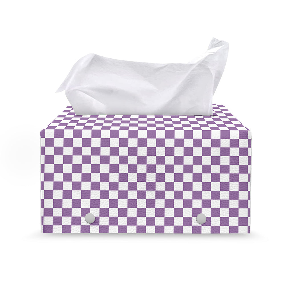 Light Purple And White Checkered Print Leather Tissue Box Cover