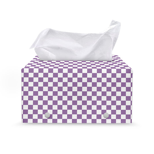Light Purple And White Checkered Print Leather Tissue Box Cover