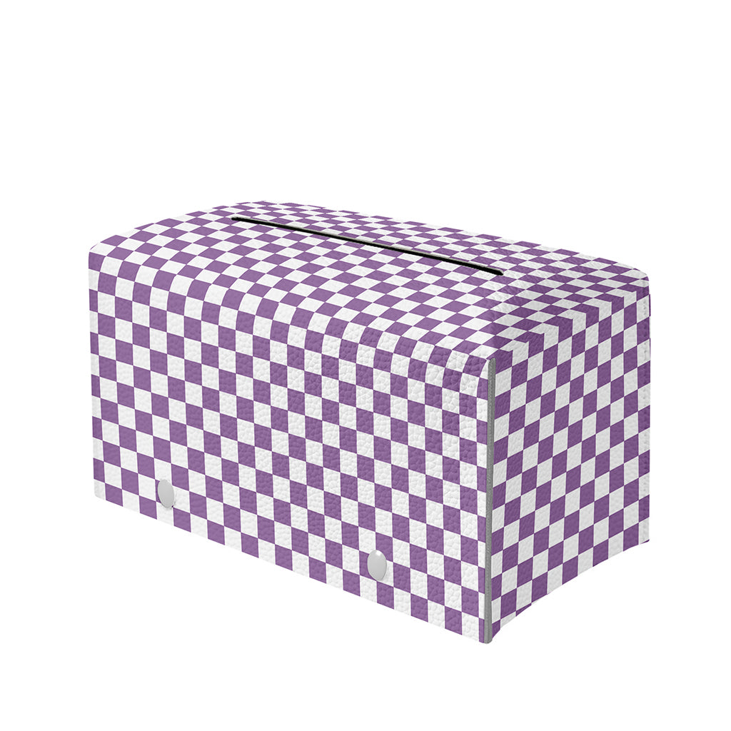 Light Purple And White Checkered Print Leather Tissue Box Cover