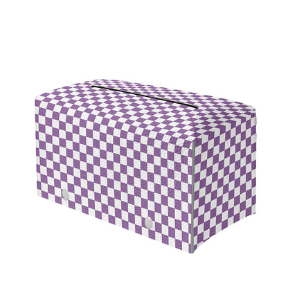 Light Purple And White Checkered Print Leather Tissue Box Cover