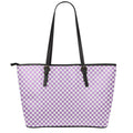 Light Purple And White Checkered Print Leather Tote Bag With Zipper