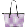 Light Purple And White Checkered Print Leather Tote Bag