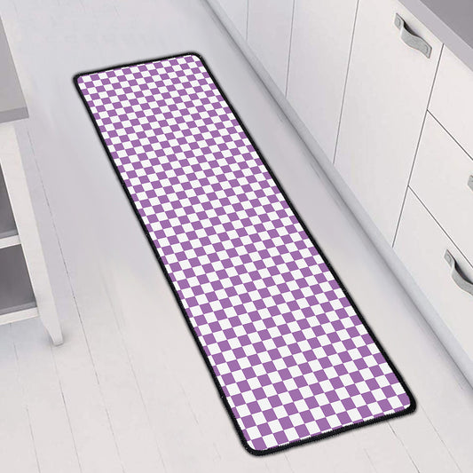 Light Purple And White Checkered Print Long Kitchen Mat