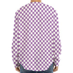 Light Purple And White Checkered Print Long Sleeve Baseball Jersey