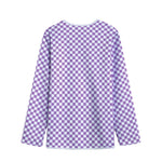 Light Purple And White Checkered Print Long Sleeve Short Coat
