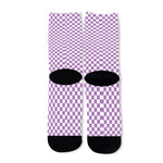 Light Purple And White Checkered Print Long Socks