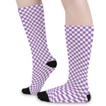 Light Purple And White Checkered Print Long Socks