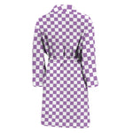 Light Purple And White Checkered Print Men's Bathrobe
