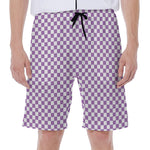 Light Purple And White Checkered Print Men's Beach Shorts
