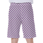 Light Purple And White Checkered Print Men's Beach Shorts