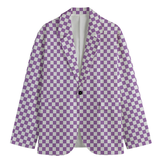 Light Purple And White Checkered Print Men's Blazer