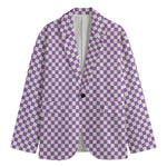 Light Purple And White Checkered Print Men's Blazer