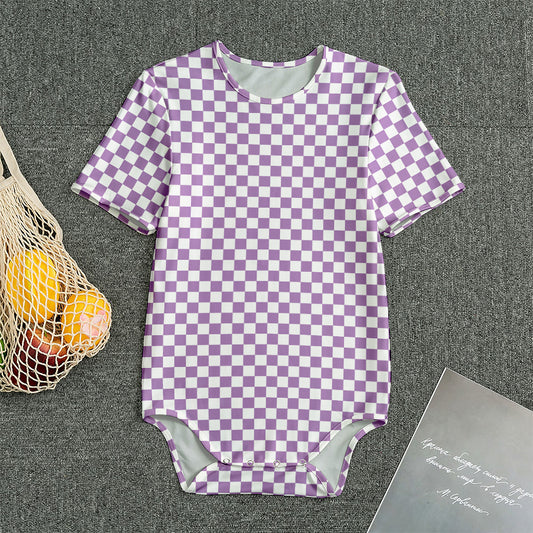 Light Purple And White Checkered Print Men's Bodysuit