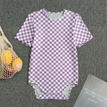 Light Purple And White Checkered Print Men's Bodysuit