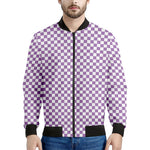 Light Purple And White Checkered Print Men's Bomber Jacket