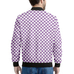 Light Purple And White Checkered Print Men's Bomber Jacket