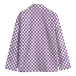 Light Purple And White Checkered Print Men's Cotton Blazer