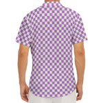 Light Purple And White Checkered Print Men's Deep V-Neck Shirt