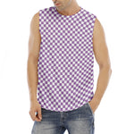 Light Purple And White Checkered Print Men's Fitness Tank Top