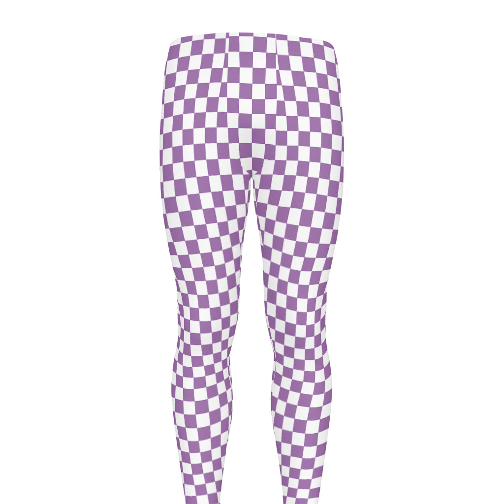 Light Purple And White Checkered Print Men's leggings
