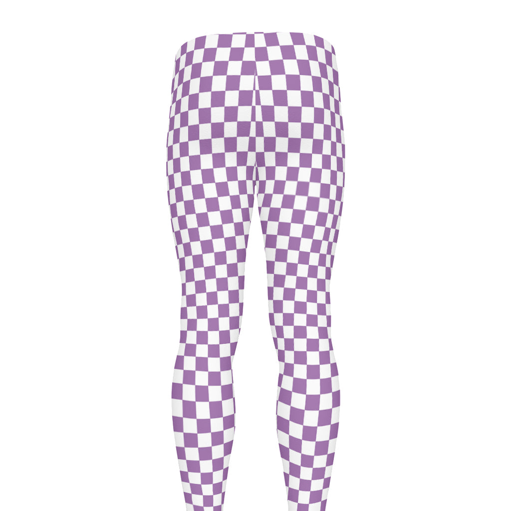 Light Purple And White Checkered Print Men's leggings