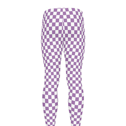 Light Purple And White Checkered Print Men's leggings