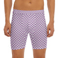 Light Purple And White Checkered Print Men's Long Boxer Briefs