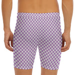Light Purple And White Checkered Print Men's Long Boxer Briefs
