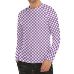 Light Purple And White Checkered Print Men's Long Sleeve Rash Guard