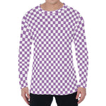 Light Purple And White Checkered Print Men's Long Sleeve T-Shirt