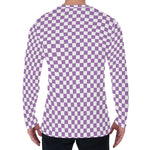 Light Purple And White Checkered Print Men's Long Sleeve T-Shirt