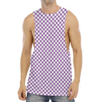 Light Purple And White Checkered Print Men's Muscle Tank Top