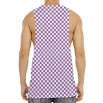 Light Purple And White Checkered Print Men's Muscle Tank Top