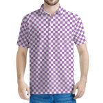 Light Purple And White Checkered Print Men's Polo Shirt