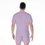 Light Purple And White Checkered Print Men's Rompers