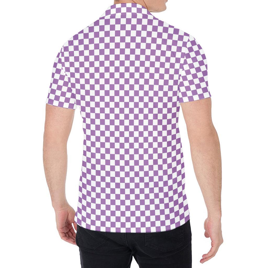 Light Purple And White Checkered Print Men's Shirt