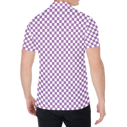 Light Purple And White Checkered Print Men's Shirt