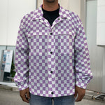 Light Purple And White Checkered Print Men's Shirt Jacket