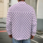 Light Purple And White Checkered Print Men's Shirt Jacket
